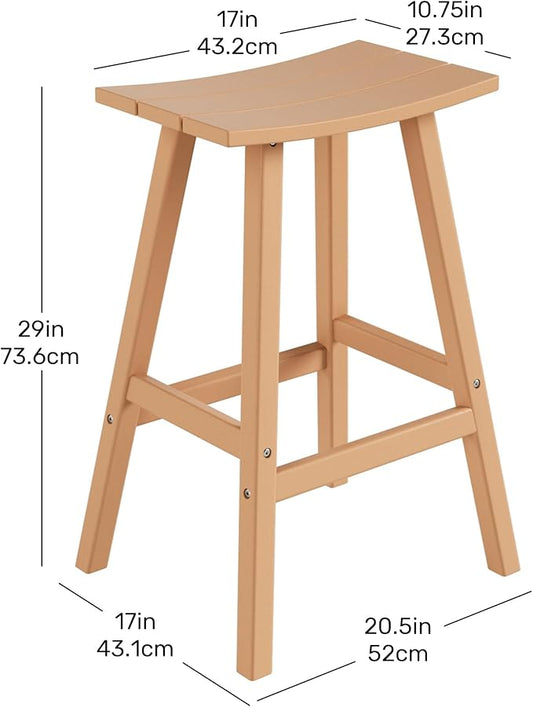 Costaelm All-Weather Bar Stools Set of 2, 29" Height Outdoor Bar Stools, Adirondack Poly Patio Bar Stool for Patio, Deck, Kitchen Counter and Garden, Teak