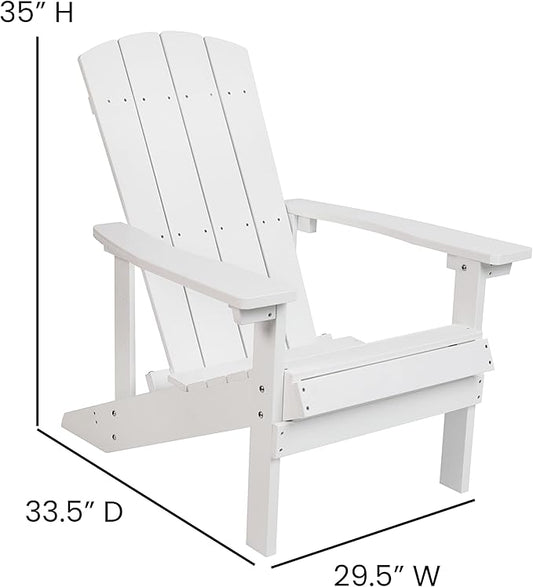 EMMA + OLIVER Outdoor White All-Weather Poly Resin Wood Adirondack Chair