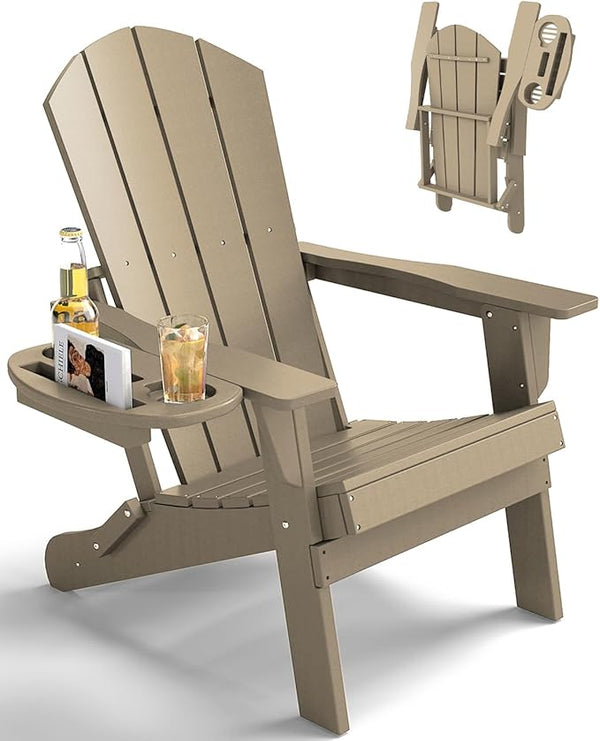 FOOWIN Folding Adirondack Chair, HDPE Adirondack Chairs with Cup Holder - Photo 1