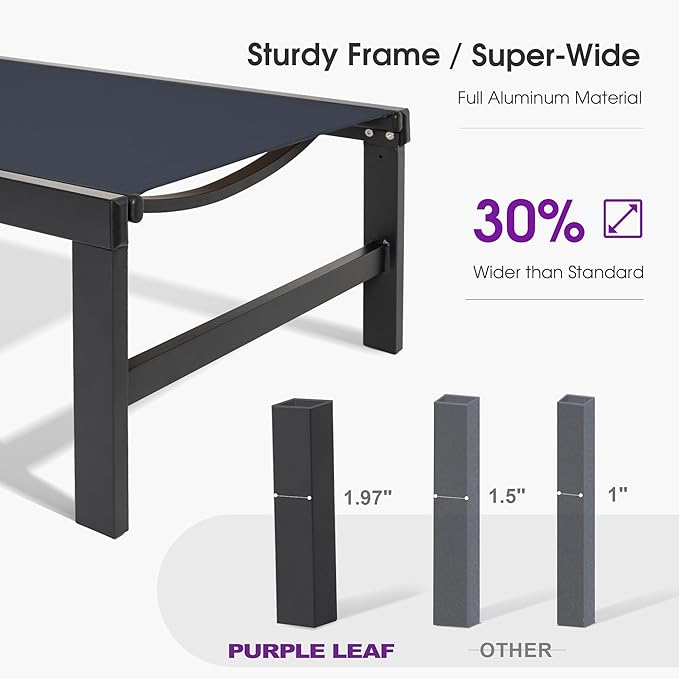 PURPLE LEAF Tanning Chair with Face Hole Pillow and Wheels Headrest Aluminum Patio Chaise Lounge Chairs Adjustable 5-Position Lay Flat Outdoor Sunbathing Lounge Chair for Beach Pool Navy Blue