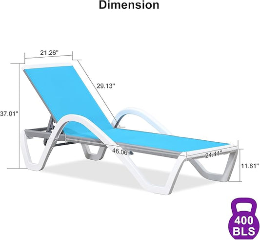 PURPLE LEAF Patio Chaise Lounge Chair with Armrests Outside Aluminum Plastic Stackable Tanning Chairs for Pool Sunbathing Beach Deck Outdoor Lounger, Turquoise Blue