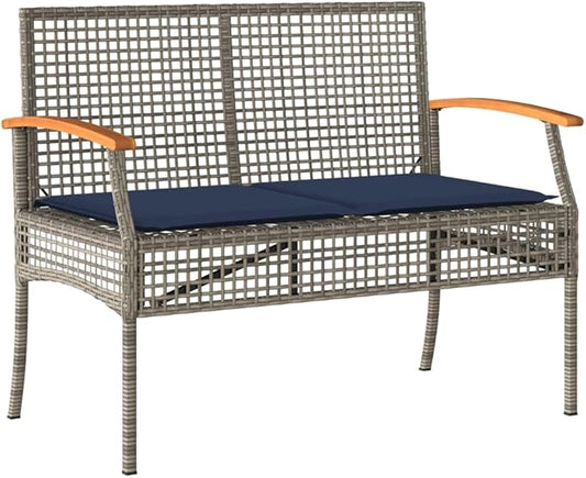 2-Seat Outdoor Garden Bench 42.5 in Long, All-Weather Poly Rattan Loveseat with Cushion & Removable Cover, Modern Front Porch Patio Seat for Terrace, Balcony or Backyard