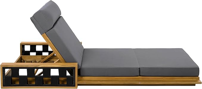 Merax Acacia Wood Patio Chaise Lounge Set of 4, Outdoor Reclining Chairs with 4-Position Adjustable Backrest, 4-Piece Sunbathing Recliner & 4" Thick Four-fold Cushion for Poolside, Garden, Dark Gray