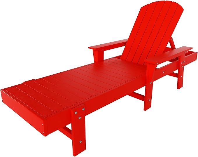 WestinTrends Dylan HDPE Outdoor Patio Poly Adirondack Reclining Chaise Lounge with Arms, Red
