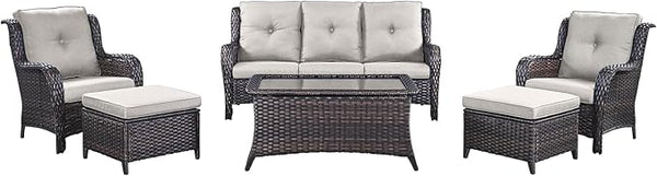 Rilyson Outdoor Patio Wicker Furniture Set - 6 Piece Rattan Patio Conversation Sectional Sofa Set with 1 Couch - Photo 1