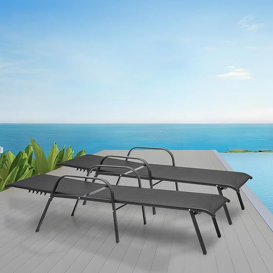 Magshion Outdoor Chaise Lounge Chair Set of 2, Patio Pool Lounger Chairs with 5 Position Adjustable Backrest, Tanning Recliner for Sunbathing, Beach, Deck, Lawn, Yard, Balcony, Poolside, Black