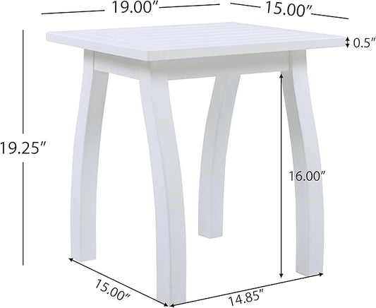Christopher Knight Home Selma Acacia Wood Outdoor Side Table, Decorative Rectangular Small Accent Table, Weather Resistant Patio End Table for Balcony Beach Pool Side, Slatted Design, White PU