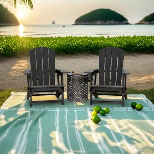 FONTOI Adirondack Chair, Plastic Adirondack Chair with Cup Holder, Outdoor Weather Resistant Lawn Furniture, 400 LBS Capacity Recliner, Garden Backyard Patio Without Screws Install,Set of 2 Black