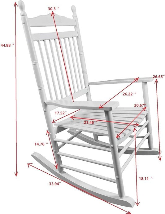 Rocking Solid Wood Chair, Front Porch Rocker for Adult, Load Bearing 280 lbs