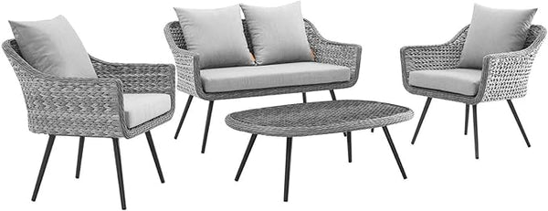 Modway EEI-3177-GRY-GRY-SET Endeavor 4 Piece Outdoor Patio Wicker Rattan Sectional Sofa Set, Gray - Photo 1