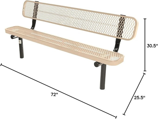 COATEDOUTDOORFURNITURE Coated Outdoor Furniture Heavy-Duty Outdoor Bench Thermoplastic Coated, Expanded Metal, Commercial-Grade Seating, Made in America (Inground with Back, 6 Ft, Tan)