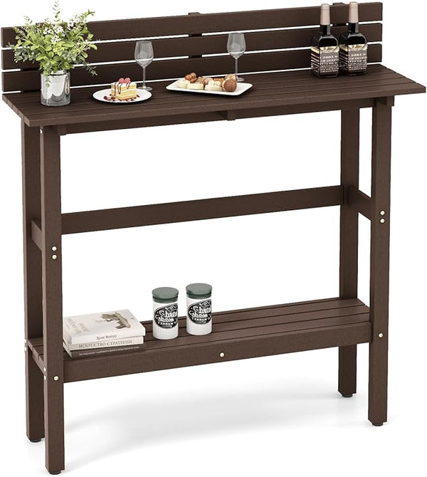 Tangkula Outdoor Bar Table, 48 Inch Patio Pub Height Table with Storage Shelf & Adjustable Foot Pads - Photo 1