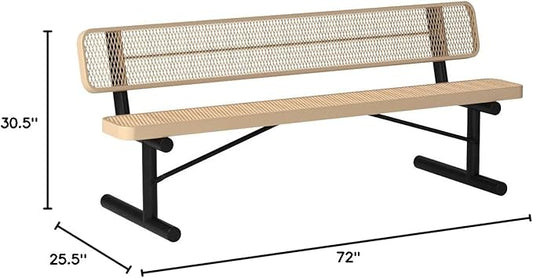 COATEDOUTDOORFURNITURE Coated Outdoor Furniture Heavy-Duty Portable Outdoor Bench Thermoplastic Coated, Expanded Metal, Commercial-Grade Seating, Made in America (Portable with Back, 6 Ft, Tan)