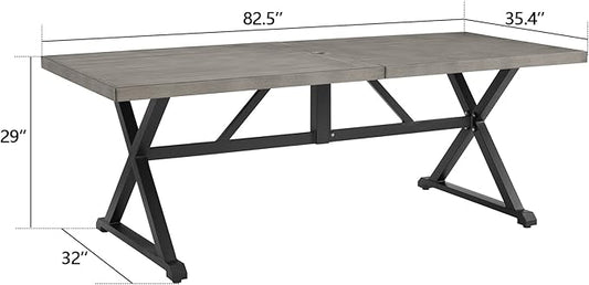 Ulax furniture Outdoor Patio Dining Table - 82" Rectangular Dining Table with Wood-Like Finish, Ideal for Garden, Porch, Backyard Picnics