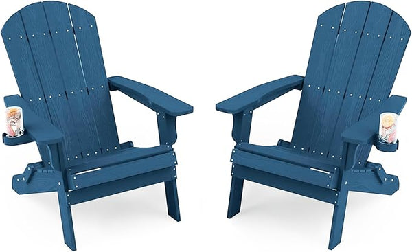 YEFU Adirondack Chair Set of 2, Folding Oversized Plastic Adirondack Chair with Cup Holder - Photo 1