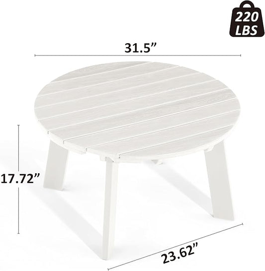 Outdoor Round Coffee Table, Adirondack Patio Coffee Table, Outdoor Large Side Table for Balcony Lawn (White)