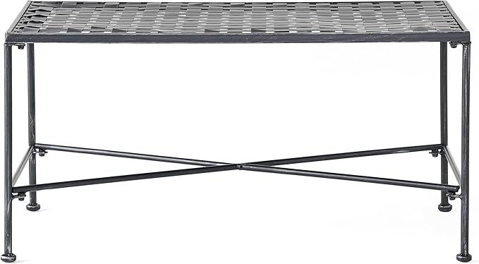 36" Iron Simple Outdoor Rectangular Coffee Table, Modern Courtyard Furniture, Iron Hollowed-Out Grid Surface, Suitable for Placement in The Living Room or Courtyard