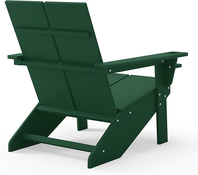 WestinTrends Riviera Outdoor HDPE Modern Adirondack Chair with Cup Holder, Dark Green