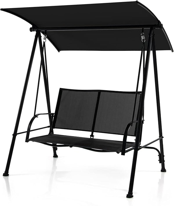 Tangkula 2 Person Porch Swing, Patio Swing with Adjustable Canopy, Comfortable Fabric Seat & Heavy-Duty Steel Frame - Photo 1