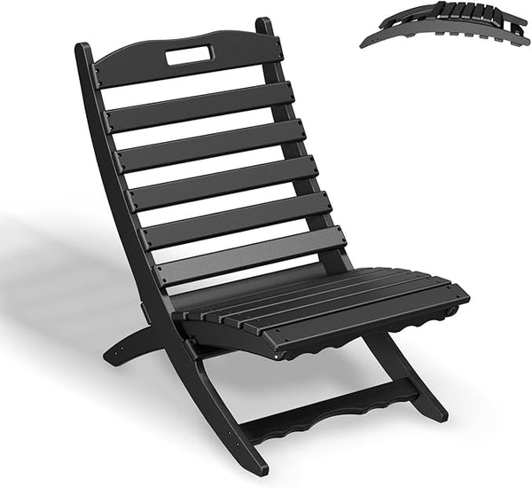 GREENVINES Folding-Xavier-Chair | Wave | Portable Adirondack-Chairs | HDPE Plastic | All Weather Fire-Pit Chair | Black - Photo 1