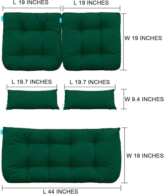 QILLOWAY Outdoor Patio Wicker Seat Cushions Group Loveseat/Two U-Shape/Two Lumbar Pillows for Patio Furniture,Wicker Loveseat,Bench,Porch,Settee of 5 (Mallard/Forest Green)