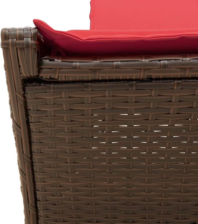 Brown PE Rattan Double Outdoor Lounge Chair 78.7×46.5×32.7in Adjustable Backrest Chaise for Patio Garden Poolside 2-Person Sun Lounger Powder-Coated Frame Easy-Clean Cushions
