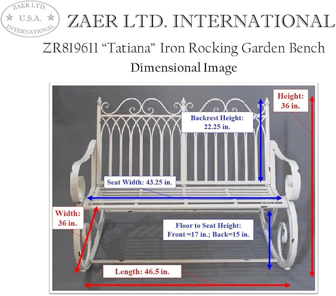 Zaer Ltd. Outdoor Metal Rocking Arm Chair/Bench (Bench, Antique White)