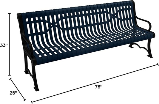 COATEDOUTDOORFURNITURE Coated Outdoor Furniture Heavy-Duty Outdoor Bench Thermoplastic Coated, Slated Steel, Commercial-Grade Garden Bench, Made in America (Portable with Back, 6 Ft, Dark Blue)