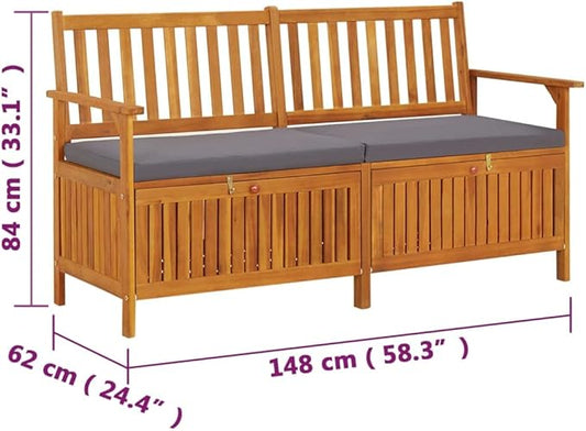 Black Solid Acacia Wood Large Rectangular Storage Bench with Cushion, Spacious Hidden Compartment for Outdoor Patio and Indoor Living Area, Durable Weather-Resistant