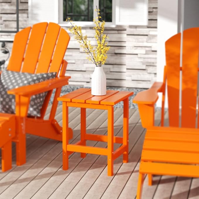 Costaelm Square Outdoor Side Tables, Adirondack Patio Tables for Outside, HDPE Patio End Table Weather Resistant, Balcony Table for Pool, Seaside, Backyard, Porch, Indoor Companion, Orange