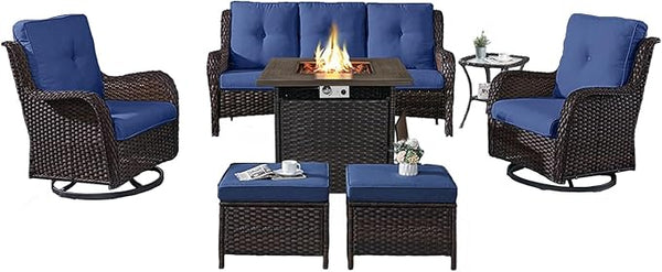 Belord Patio Furniture Set with Fire Pit Table, 7 Piece Wicker Outdoor Furniture Set - Photo 1