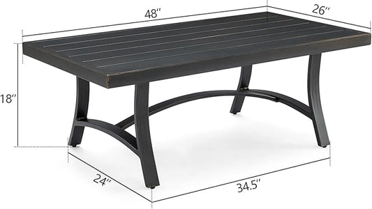 Ulax furniture Outdoor Coffee Table, Rectangle Metal Slat Table, Black