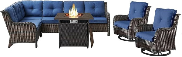 Belord Patio Furniture Set with Fire Pit Table, Outdoor Swivel Rocker Patio Chairs, Oversized Outdoor Sectional Couch - Photo 1