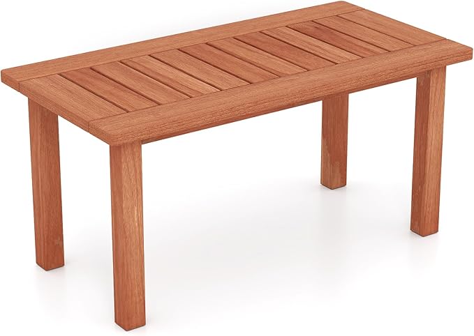 RELAX4LIFE Wood Outdoor Coffee Table - 35.5’’ Rectangular Small Patio Table with Slatted Tabletop, Indoor Outdoor Wooden Furniture for Outside Deck Poolside Backyard Garden Porch (Natural)