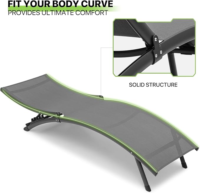 Magshion Outdoor Chaise Lounge Chair Set of 2 with Folding Side Table, Patio Pool Lounger Chairs with 6 Position, Tanning Recliner for Sunbathing, Beach, Deck, Lawn, Yard, Balcony, Poolside, Grey