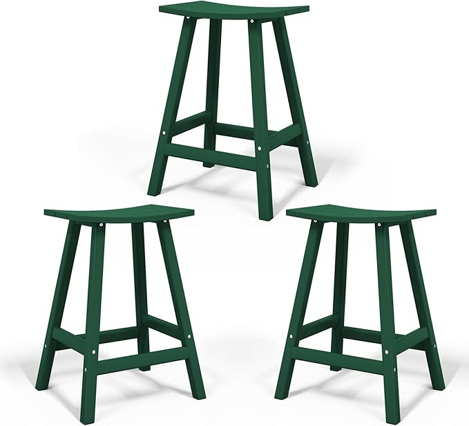Costaelm All-Weather Bar Stools Set of 3, 29" Height Outdoor Bar Stools, Adirondack Poly Patio Bar Stool for Patio, Deck, Kitchen Counter and Garden, Dark Green