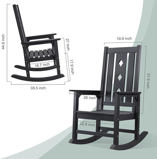 Oversized Rocking Chair, Outdoor Rocking Chair for Adults, All Weather Resistant Porch Rocker for Lawn Garden, 350lbs Weight Capacity