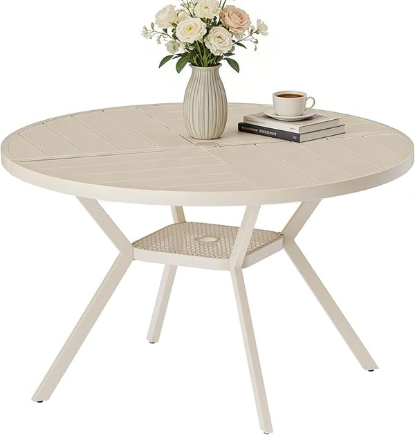 47" Outdoor Patio Table Dining Table, All Weather Metal Round Patio Table with Adjustable Umbrella Hole - Photo 1