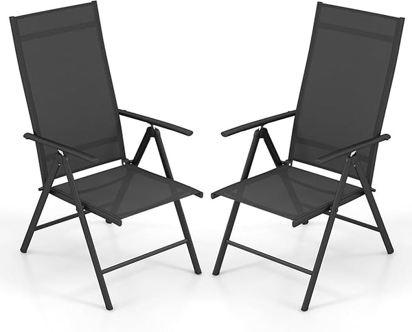 Giantex 2 Pack Folding Patio Chairs, High Back Outdoor Chairs with 7-Level Adjustable High Backrest - Photo 1