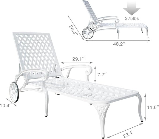 Chaise Lounges Outdoor - Lounge Chairs for Outside Set of 2 Pool Tanning Chair Adjustable Patio Reclining Cast Aluminum for Beach Yard, White