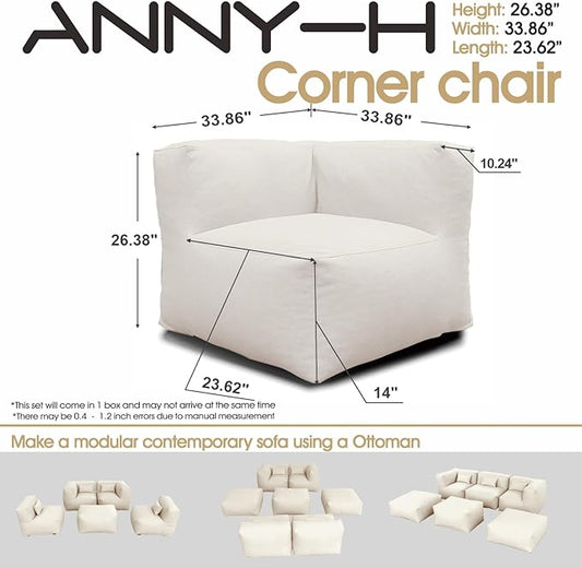 Dineli Modern Coner Chair Arm-Rest Chair Outdoor Furniture Comfy Patio Couch Sofa Outdoor Bean Bag Chair Creating a Unique Patio Garden Modular Contemporary Sofa, Lazy Sofa for Outside (Light Beige)