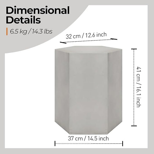 HOMPUS Concrete Side Table, Hexagon Outdoor Side Table, Modular Design Accent Table, Indoor Patio End Tables, Light Grey Home Décor for Living Room, Bedroom or Backyard (14.5" L x 12.5" W x16 H)