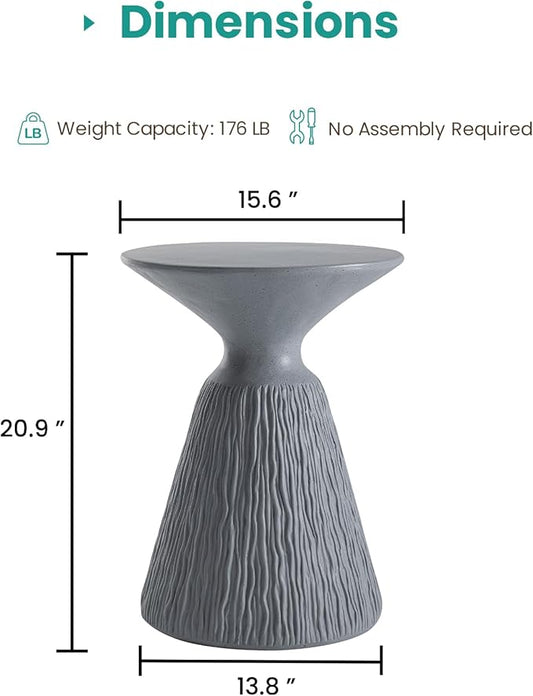 SUNBURY Outdoor Mushroom Side Table, Modern Concrete End Table, Round Accent Table w Marble Top for Plant Stand, Balcony, Courtyard, Spotted Grey