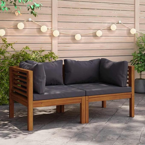 Dark Grey Corner Sofa with Solid Acacia Wood Frame and 100% Polyester Cushions for Outdoor Patio Garden Modular Seating - Photo 1