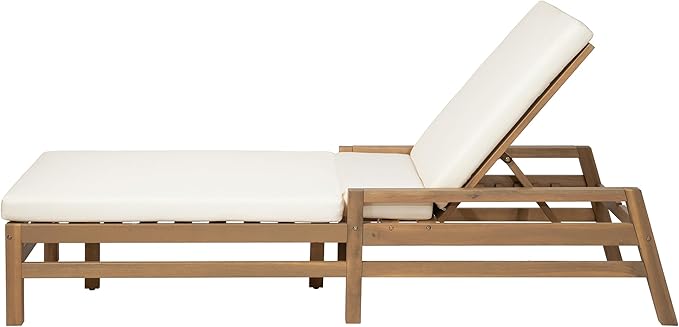 5-Position Adjustable Outdoor Chaise Lounge Set of 2, Solid Wood Patio Recliner Chair with Thick Cushions, Weather-Resistant for Pool, Balcony & Garden (Light Teak)