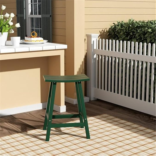 Costaelm 24" Height Outdoor Bar Stools, All-Weather Bar Stools, Adirondack Poly Patio Bar Stool for Patio, Deck, Kitchen Counter and Garden, Dark Green