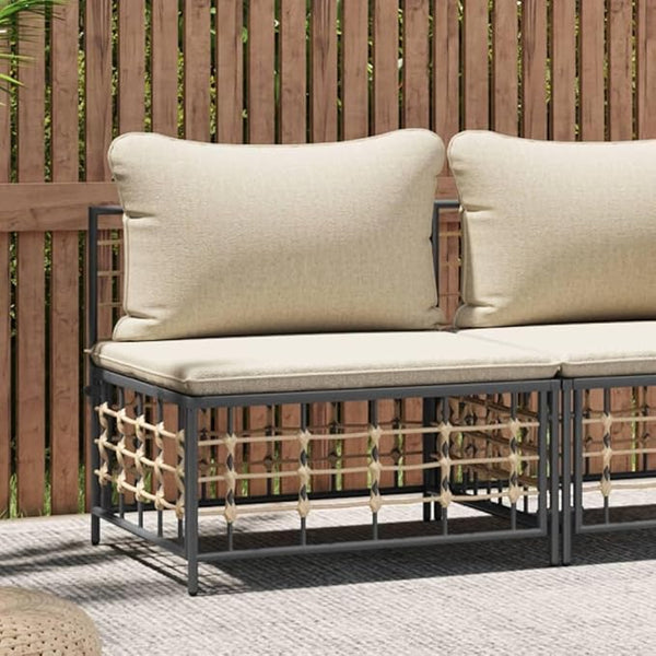 Garden Middle Sofa Anthracite, Modular PE Rattan Patio Chair, Outdoor Wicker Seat with Comfortable Cushions for Balcony - Photo 1