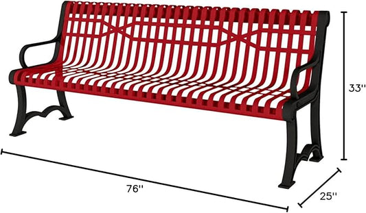 COATEDOUTDOORFURNITURE Coated Outdoor Furniture Heavy-Duty Outdoor Bench Thermoplastic Coated, Slatted Steel, Commercial-Grade Garden Bench, Made in America (Portable with Back, 4 Ft, Textured Red)