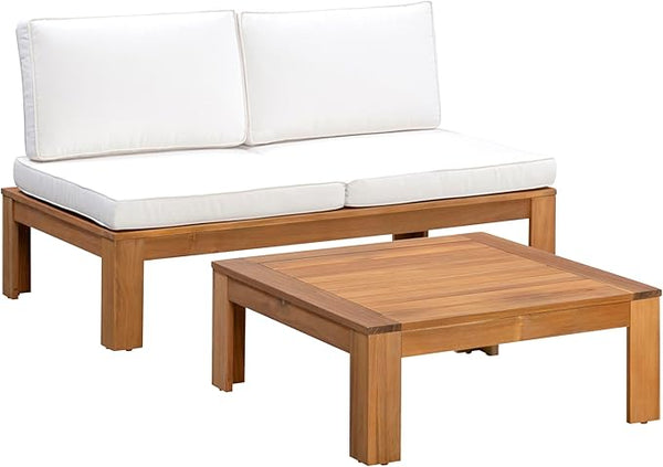 Teamson Home - Outdoor 2 Piece Acacia Modular Sectional Set with Cushions - Photo 1