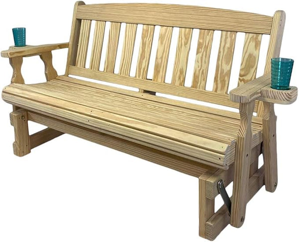Amish Heavy Duty 800 Lb Mission Pressure Treated Porch Glider with Cupholders (4 Foot, Unfinished) - Photo 1